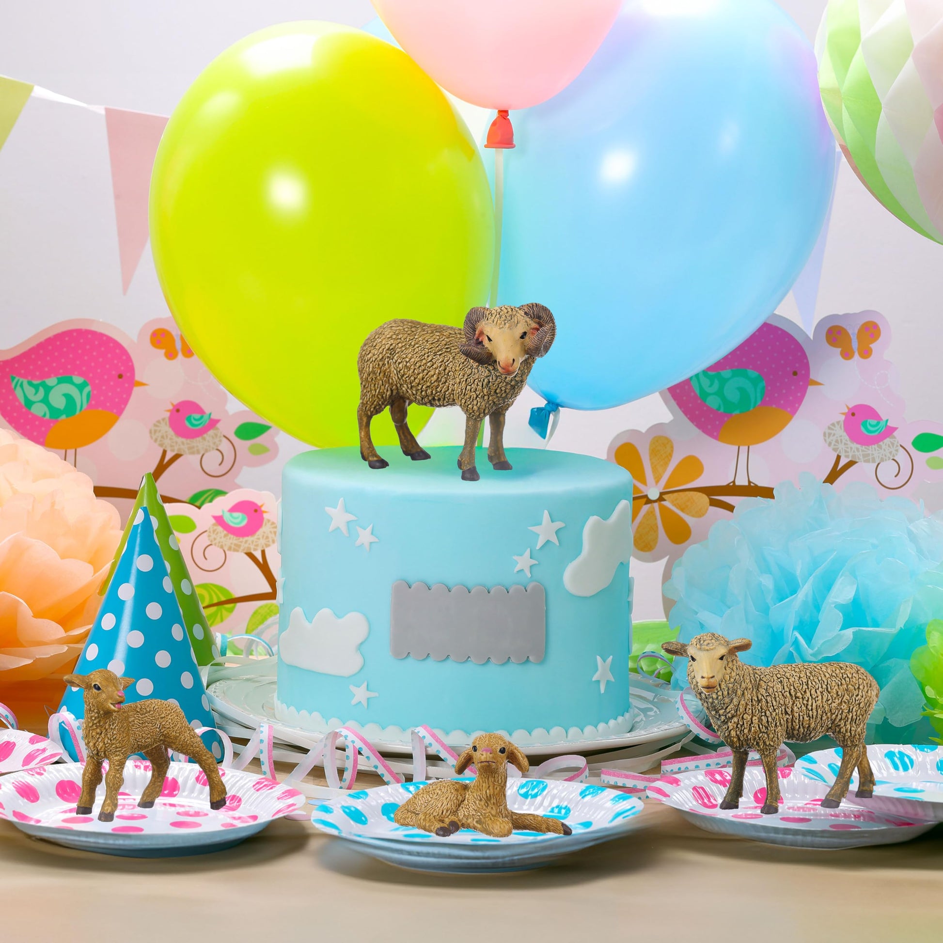JOKFEICE Animal Figures 4pcs Plastic Sheep Family Animals Action Model Science Project, Learning Educational Toys, Birthday Gift, Cake Topper,