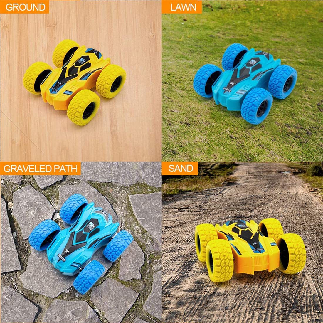 DqsWko Double-Sided Pull Back carsr. Friction Cars for Kids ?Vibration inertial car. Toy Pull Back car. Big tire Four-Wheel Drive Toy car for Boys