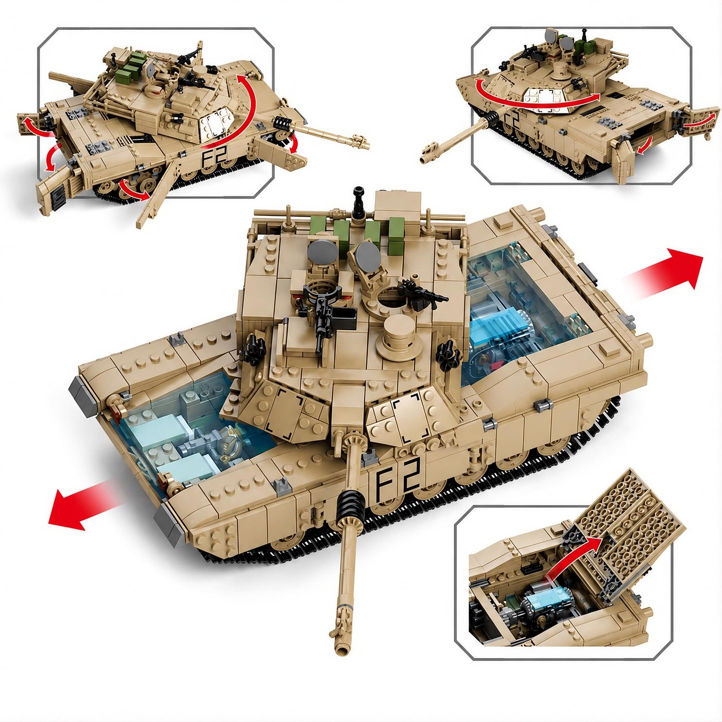 General Jim's 2-in-1 Military Brick Building Set - WWII US Army M1A2 Tank or Humvee with Rotating Turret, Adjustable Gun & Accessories - 1463-Piece