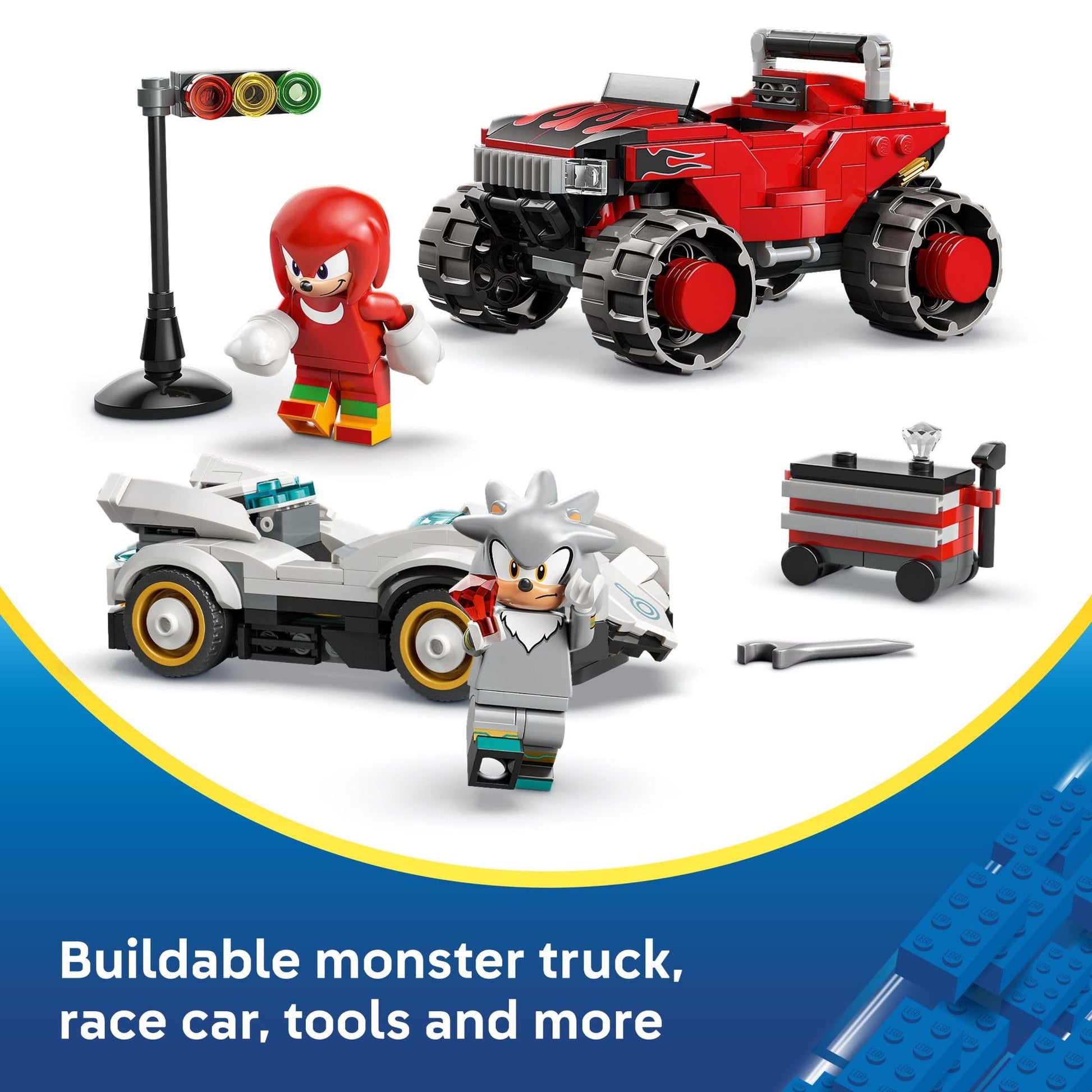 LEGO Sonic the Hedgehog Silver’s Car vs. Knuckles’ Monster Truck Building Toy for Boys & Girls - Racing Playset W/Silver & Knuckles Minifigures