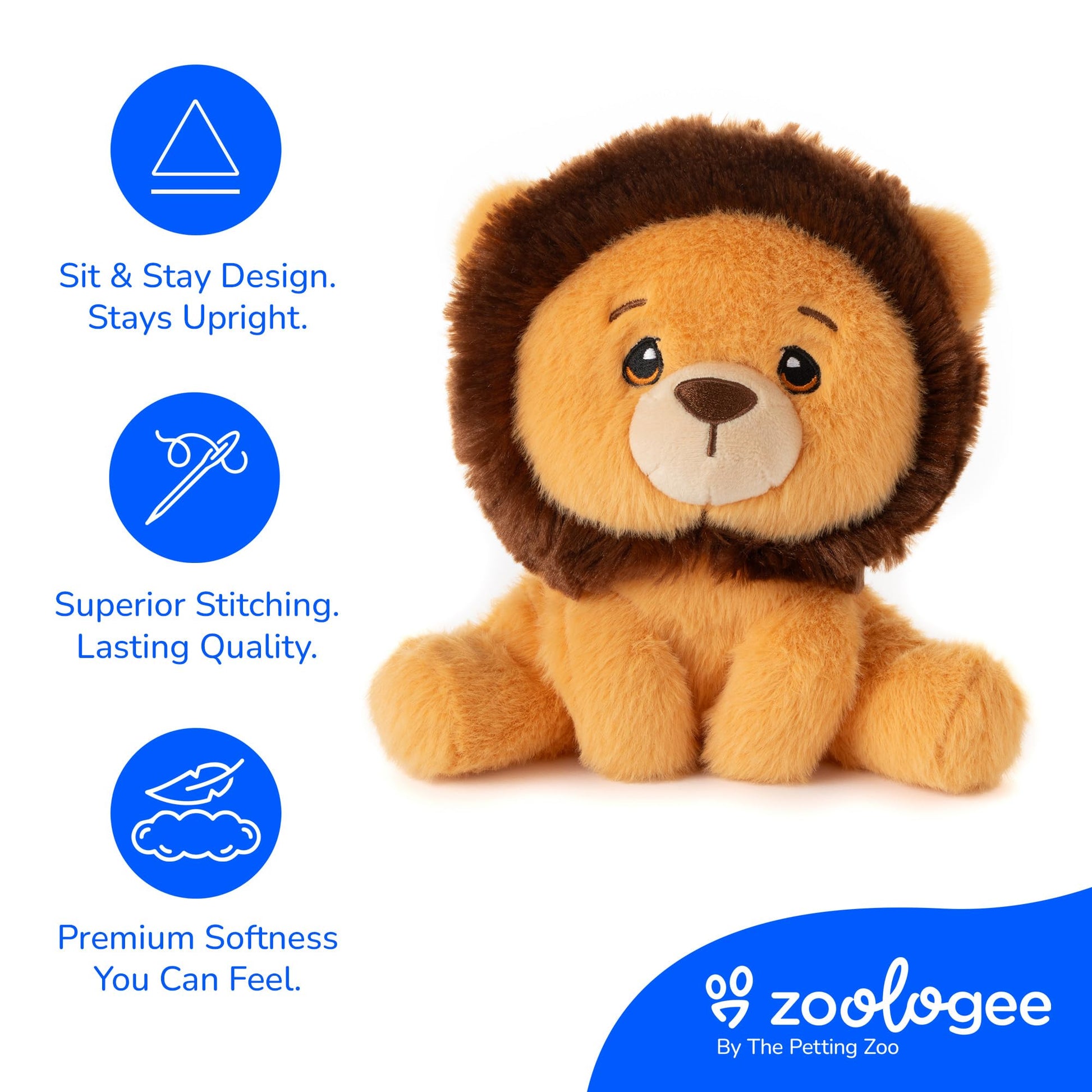 The Petting Zoo Lion Stuffed Animal Plushie, Gifts for Kids, Snugletz Zoologee Plush Toy, 7 in