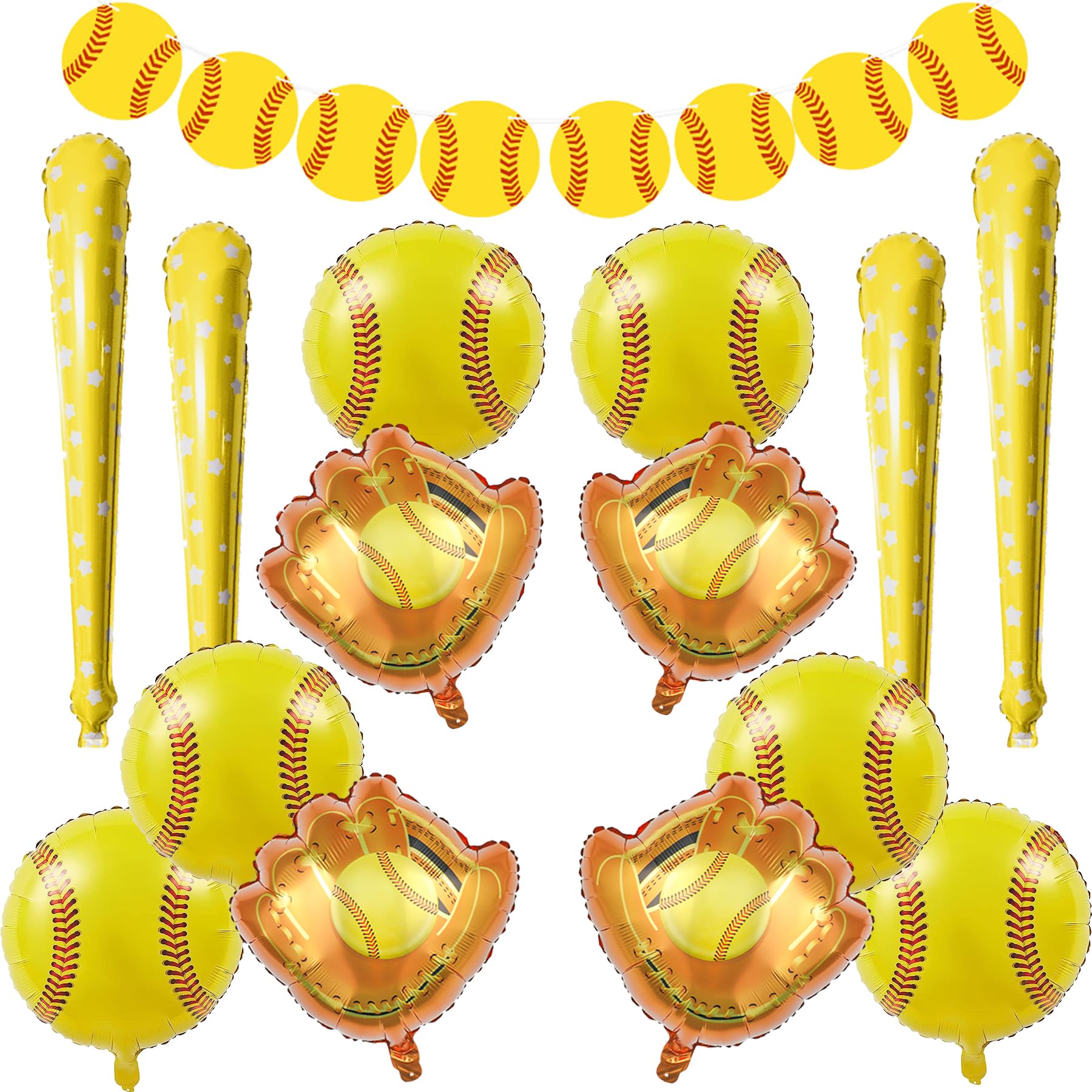 Softball Party Decoration,17pcs Softball Banner Paper Garland,Glove Balloons, Balloons,Bat Balloons for Sports Theme Supplies Gender Reveal Baby