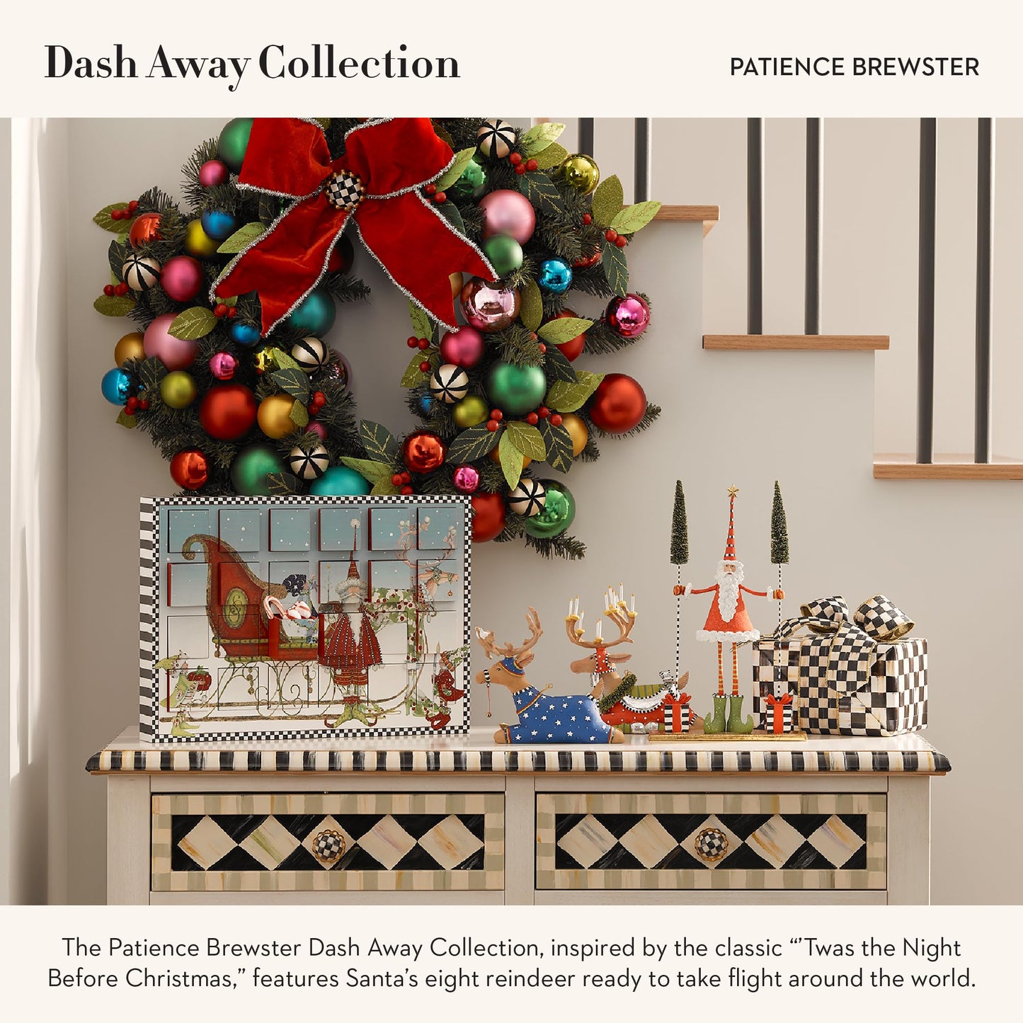 MACKENZIE-CHILDS Patience Brewster Dash Away Figurine, Christmas Home Decor, Sitting Comet Reindeer Figure