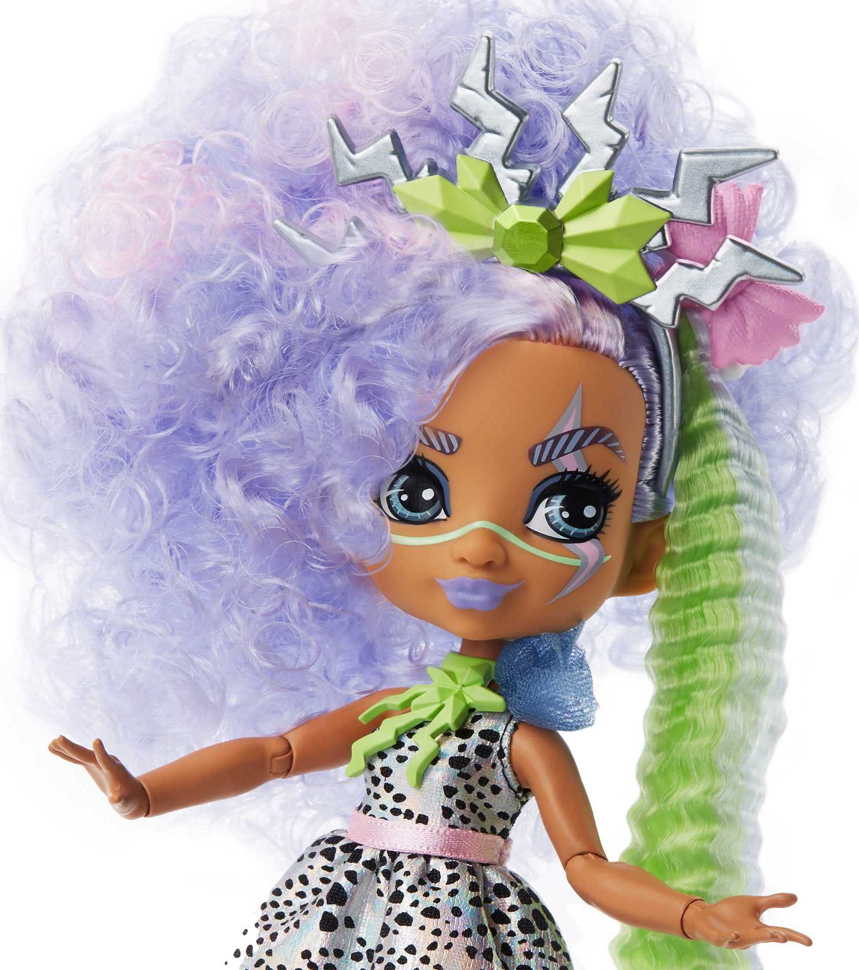Mattel Cave Club Bashley Doll (8 10-inch, Lavender Hair) Poseable Prehistoric Fashion Doll with Dinosaur Pet and Accessories, Gift for 4 Year Olds and