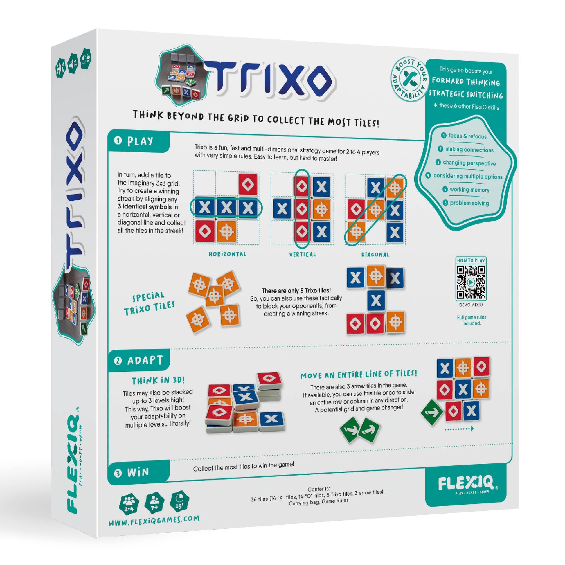 Trixo - Fast-Paced Tile Stacking Strategy Game by FlexiQ, Brain Teasers for Kids 7+, Board Games for Family Night