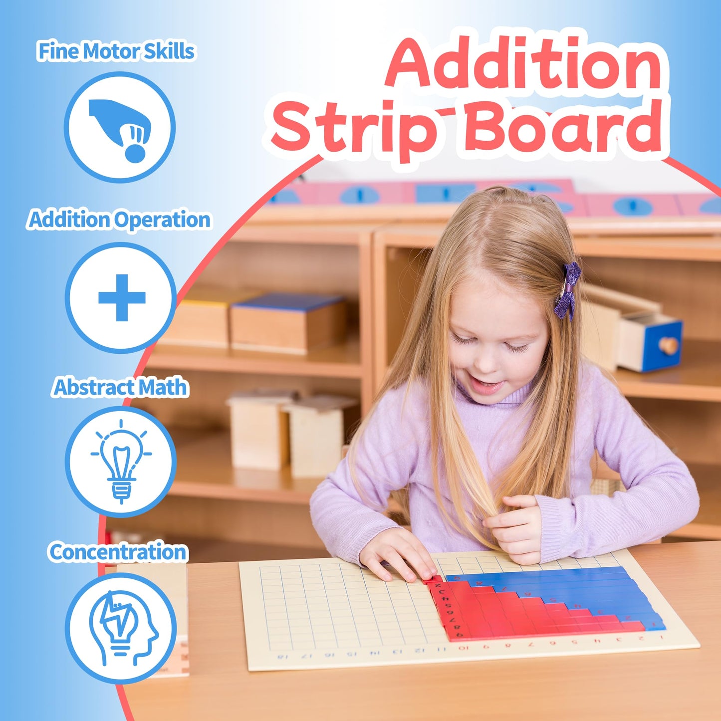 MONTESSORI OUTLET Addition Strip Board for 3-6 Years Montessori Education at School and Home