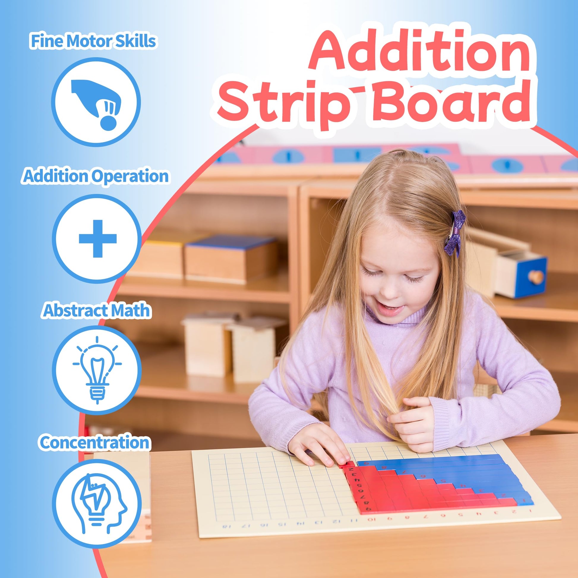 MONTESSORI OUTLET Addition Strip Board for 3-6 Years Montessori Education at School and Home