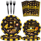 92 Pcs Construction 4th Birthday Party Supplies Dump Truck Theme Four Tableware Includes Hanging Swirl, Balloons, Plates, Table Cloth for Boys