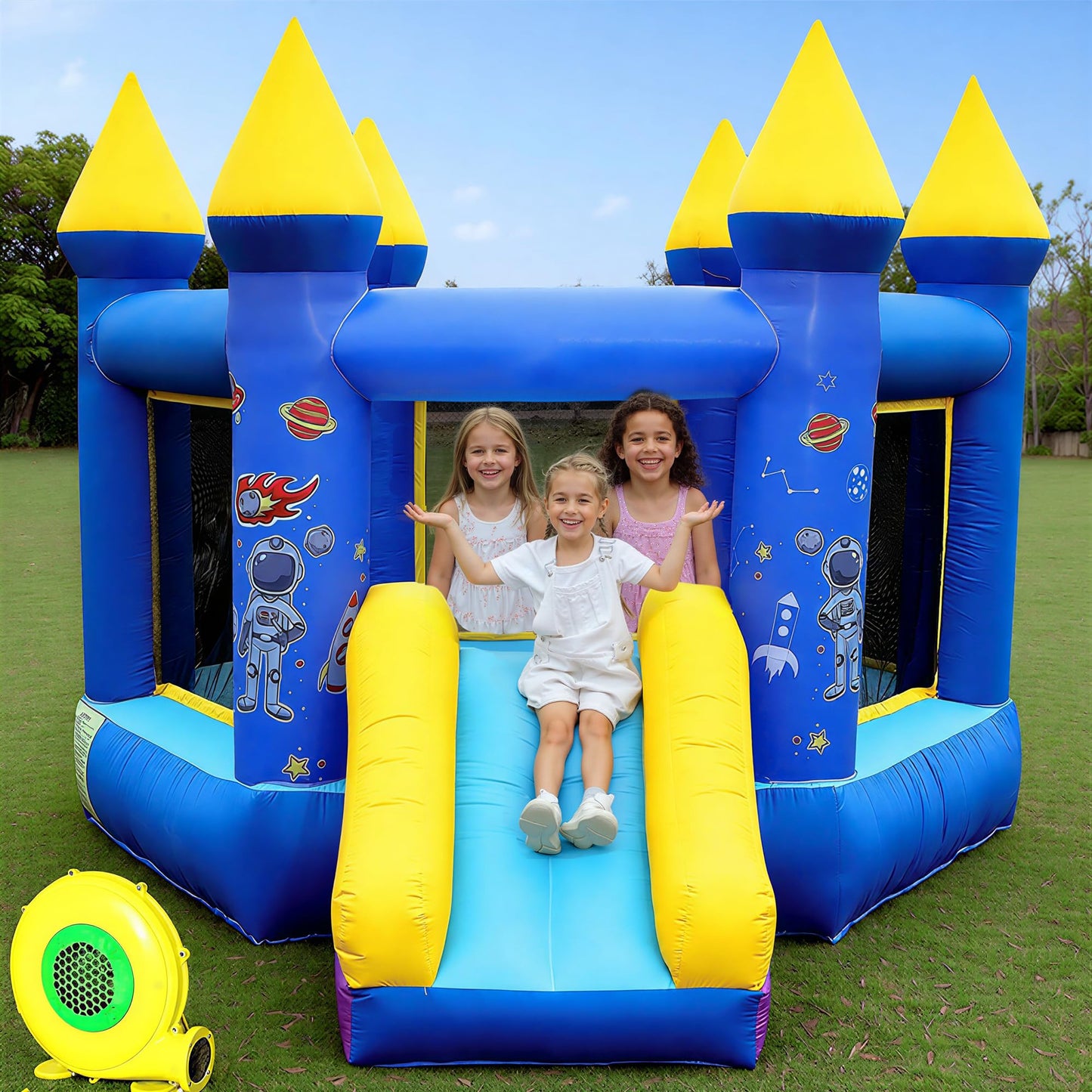 Inflatable Bounce House for Kids 3-10, 550W Blower Included Indoor Outdoor Bouncy House with Slide,Toddler and Infant Jumping Castle