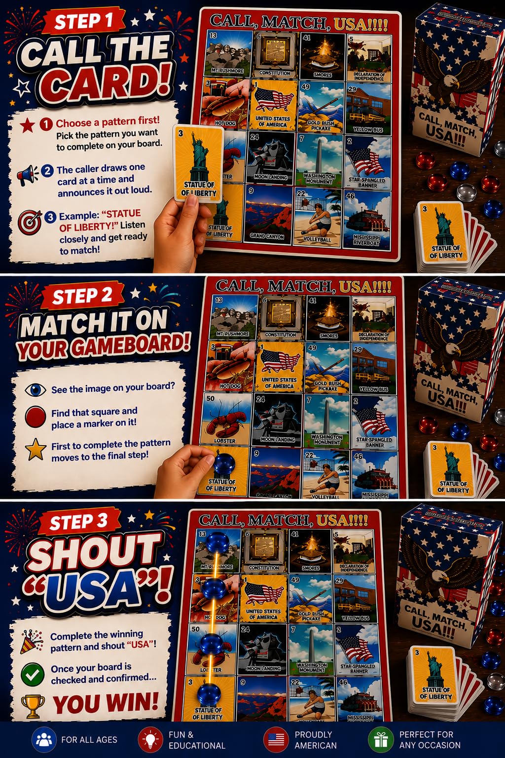 CALL.MATCH CALL MATCH USA! 250th Anniversary American Culture Matching Game | 2-25 Players | Game for All Ages