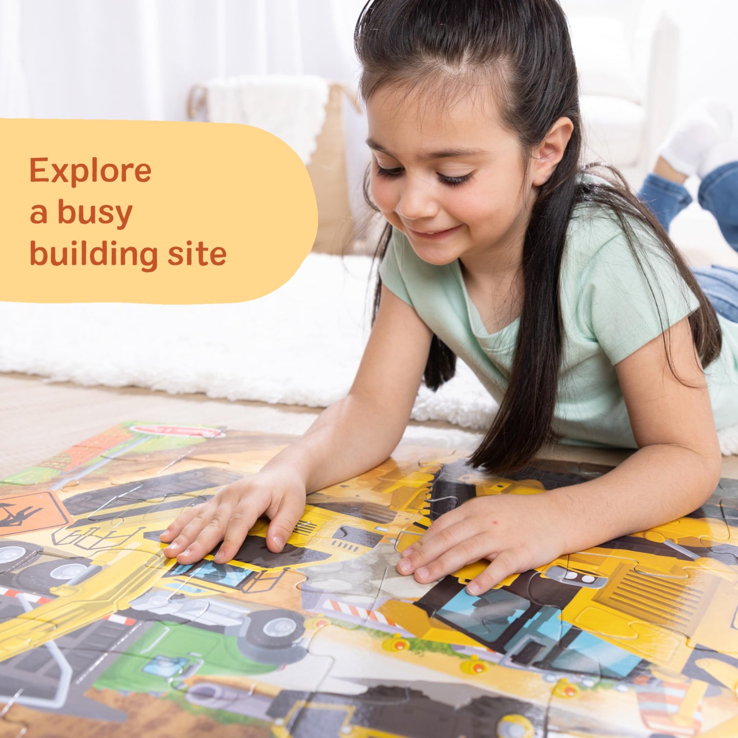 Melissa & Doug Building Site Jumbo Floor Puzzle 48-Piece Vehicle Toy