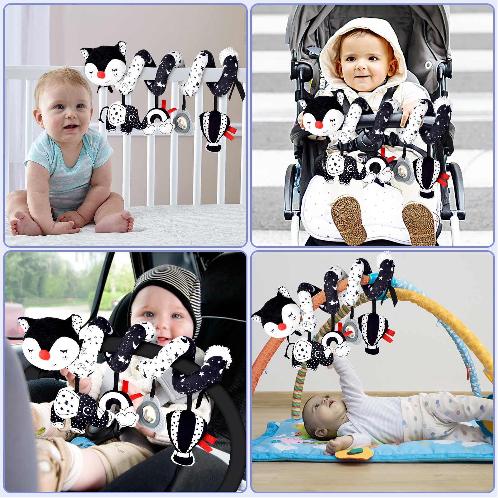 XIXILAND Musical Car Seat Toy Black and White Baby Toys, Infant Toys 0-6 Months Stroller Toy, High Contrast Newborn Developmental Gift for 0 3 6 9 12