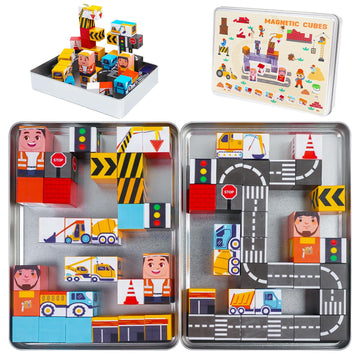 Silkovahamd Travel Magnetic Blocks Toys Portable, 40PCS Construction Magnet Building Tiles Road Trip Activities for Toddlers Kids Ages 3-8, STEM