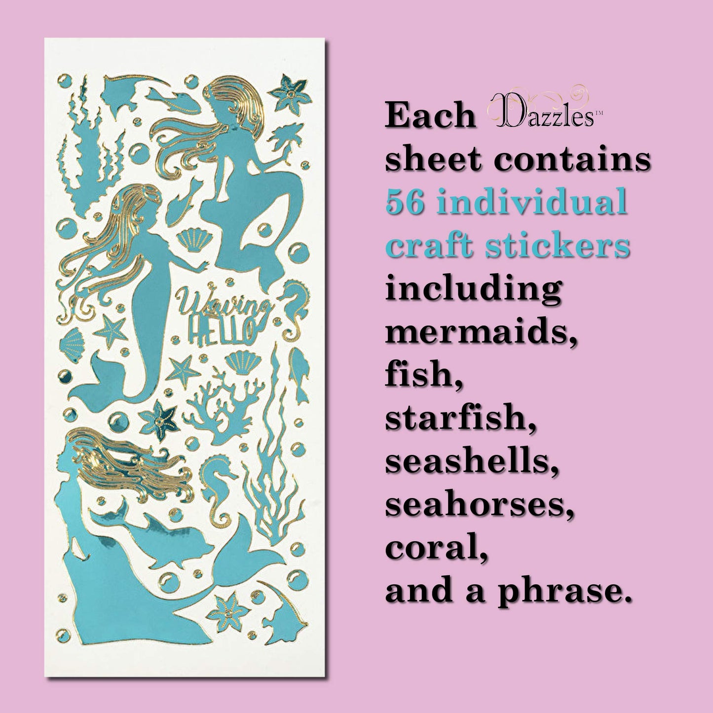 Dazzles Stickers Collection | 560 Mermaids-Themed Embossed Stickers in a Variety of Finishes & Colors for Scrapbooking, Card Making, Crafting