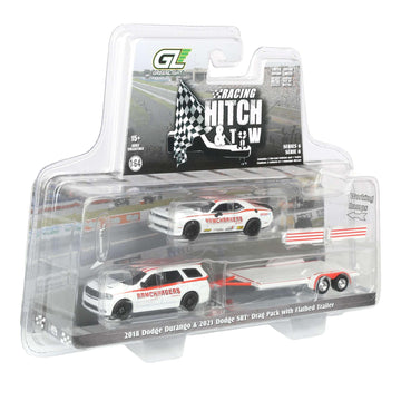 Greenlight 1/64 2018 Dodge Durango with Flatbed Trailer & 2016 Dodge Challenger SRT Hellcat 31190-B