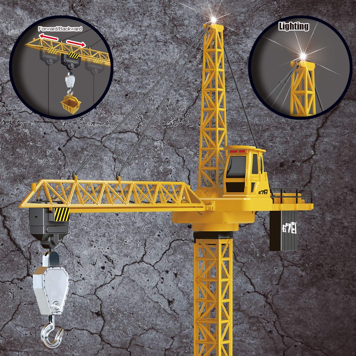 Liberty Imports 6 Channel RC Mega Tower Crane, 50.4 inch Tall 2.4GHz Remote Control Construction Site Toy 680° Rotation Lift Model with Tower Lights