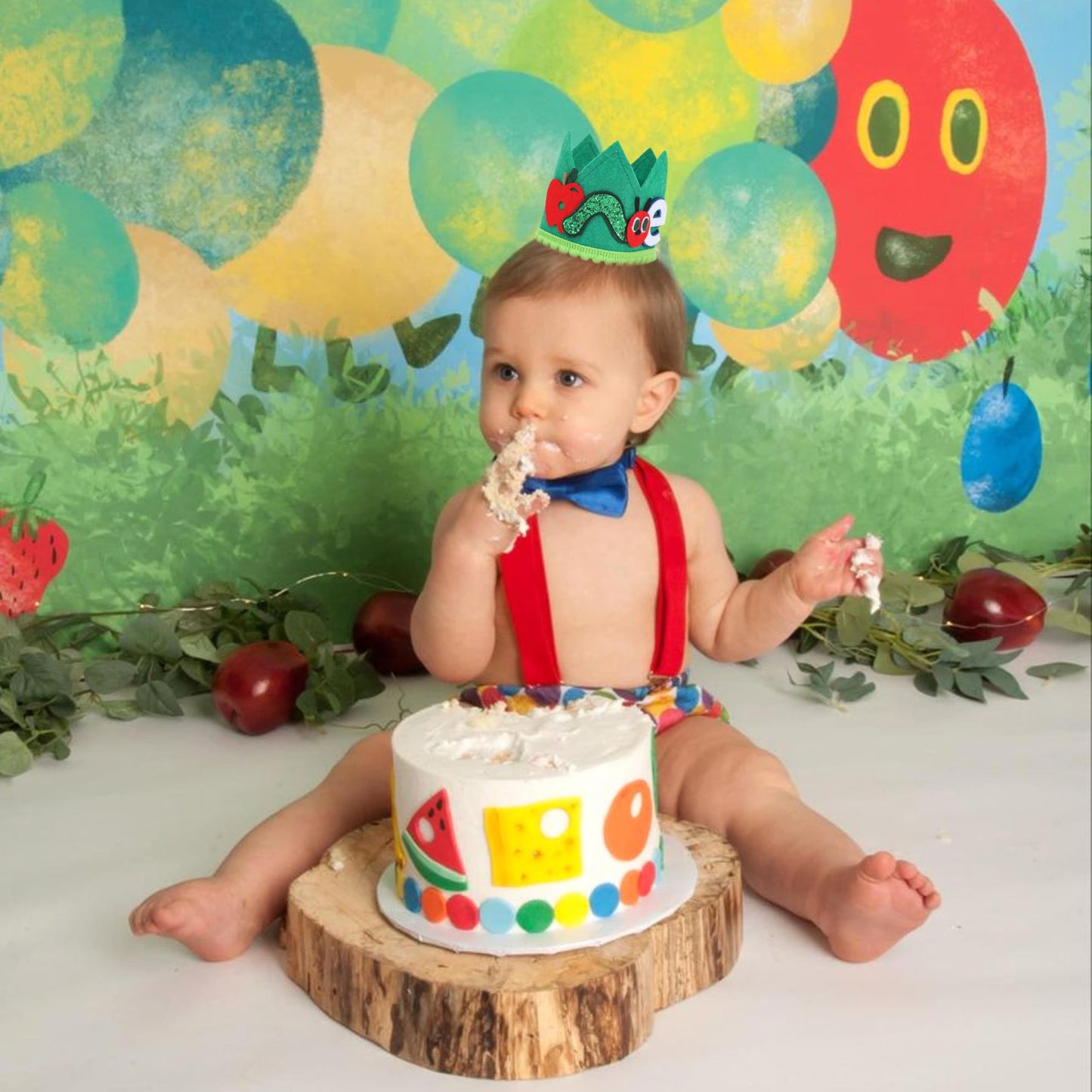 Caterpillar 1st Birthday Crown - Fruit Themed 1st Birthday Party Decorations, Caterpillar Smash Cake Party Crown, Boys Photo Props, Fruit Party Hat