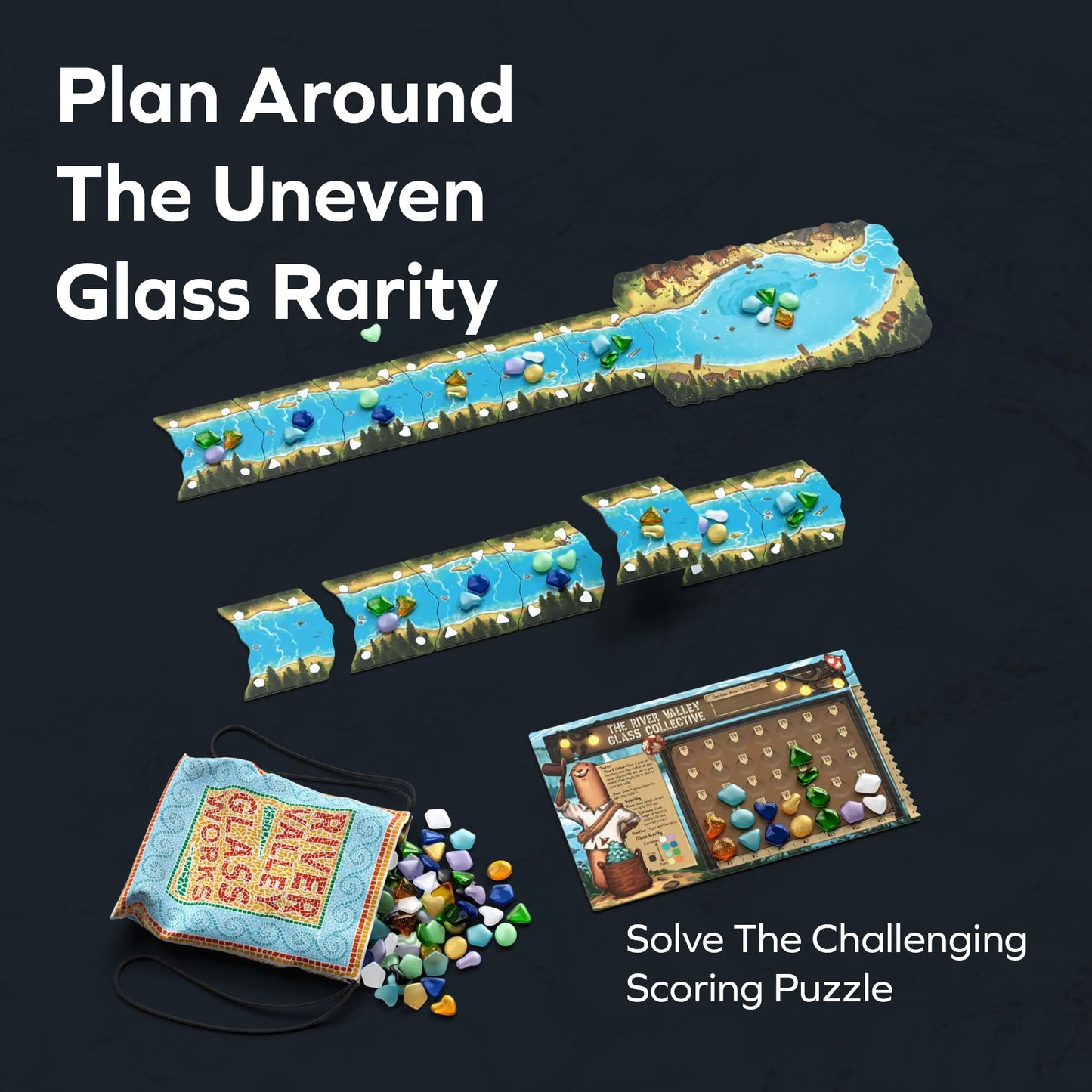 ALLPLAY - River Valley Glassworks Retail Edition Board Game for Families and Adults - Cozy Yet Clever Drafting Game - Colorful, Tactile Pieces