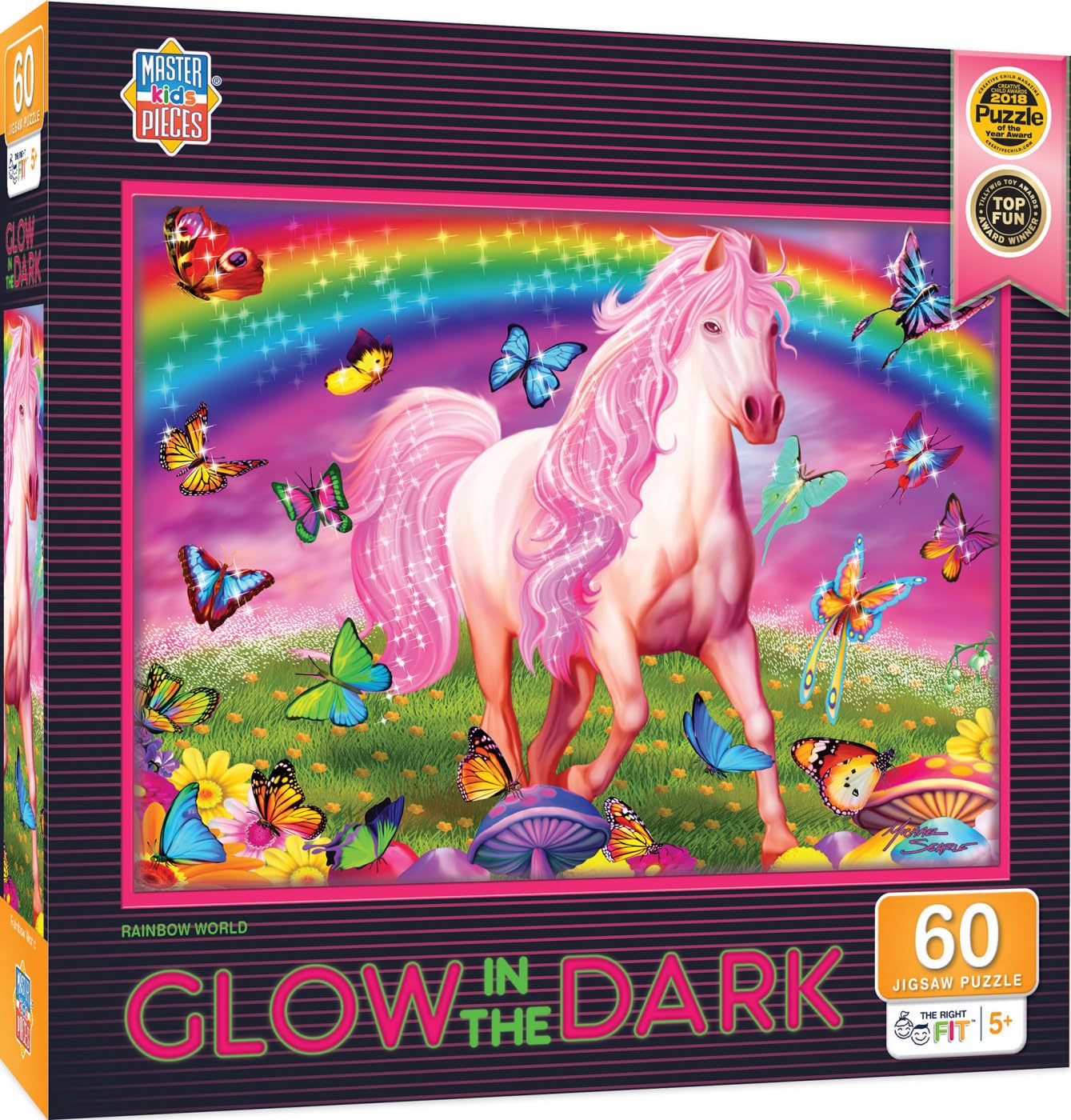 MasterPieces 60 Piece Glow in the Dark Fantasy Puzzle for Kids - Rainbow World - 14"x19" - Screen-Free Fun!