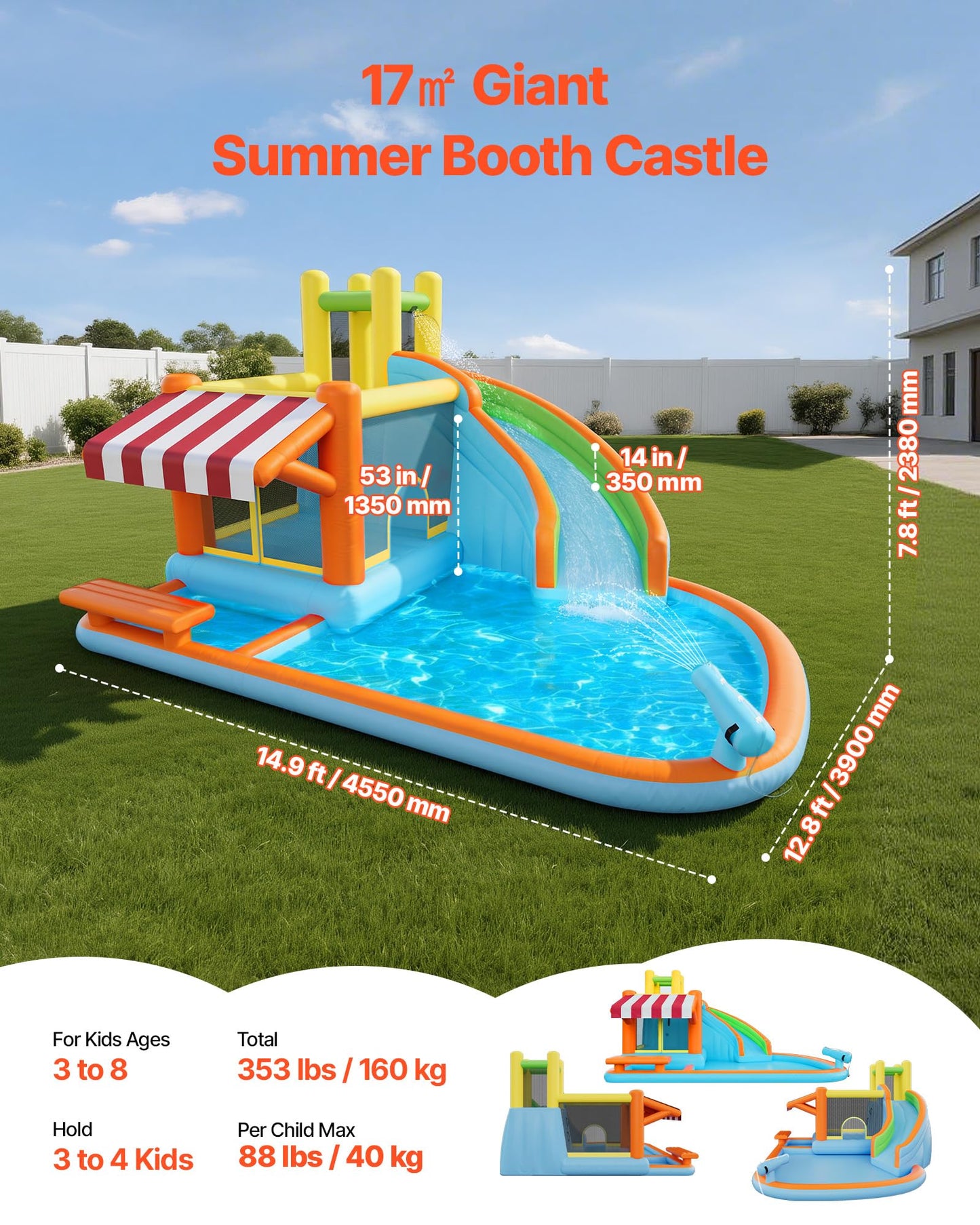 VEVOR Inflatable Pretend Market Bounce House with Blower, Large 6-in-1 Kids Water Slide Castle with Splash Pool, Climbing Wall, Play Booth & Bounce