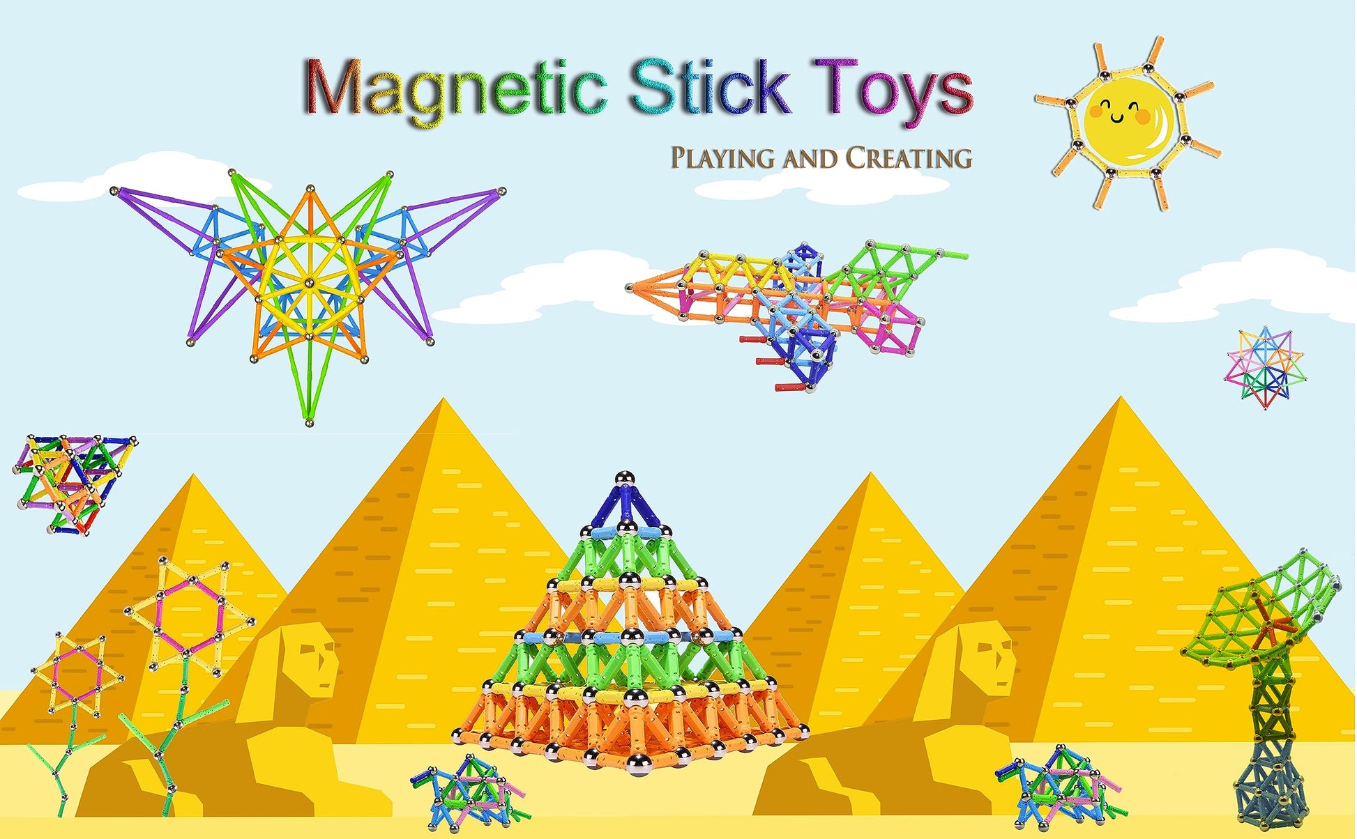Veatree 160pcs Building Blocks Toys, 2.3" Magnetic Sticks and Non-Magnetic Balls Set, 3D STEM Game for Kids and Adults With Storage Bag