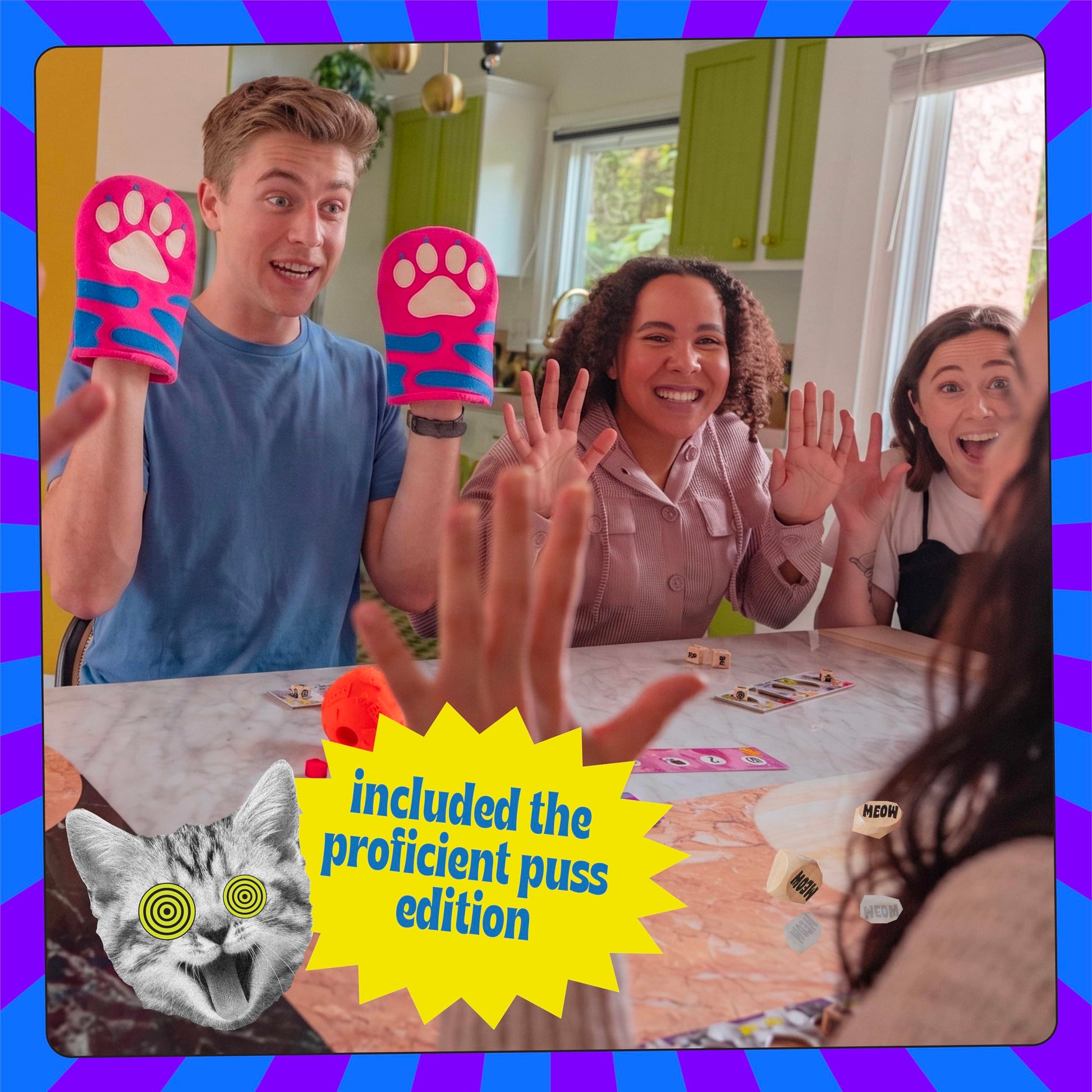 MCMILLER ENTERTAINMENT - The Cat Mitt Game Ridiculous Family Party Game for Ages 7+, 2-6 Players, Fast-Paced Dice Stealing & Dexterity Challenge