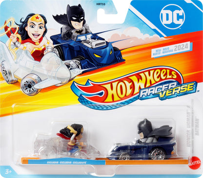 Hot Wheels Toy Cars, Set of 2 RacerVerse Die-Cast Vehicles with Character Drivers Optimized for Performance on RacerVerse Track (Styles May Vary)