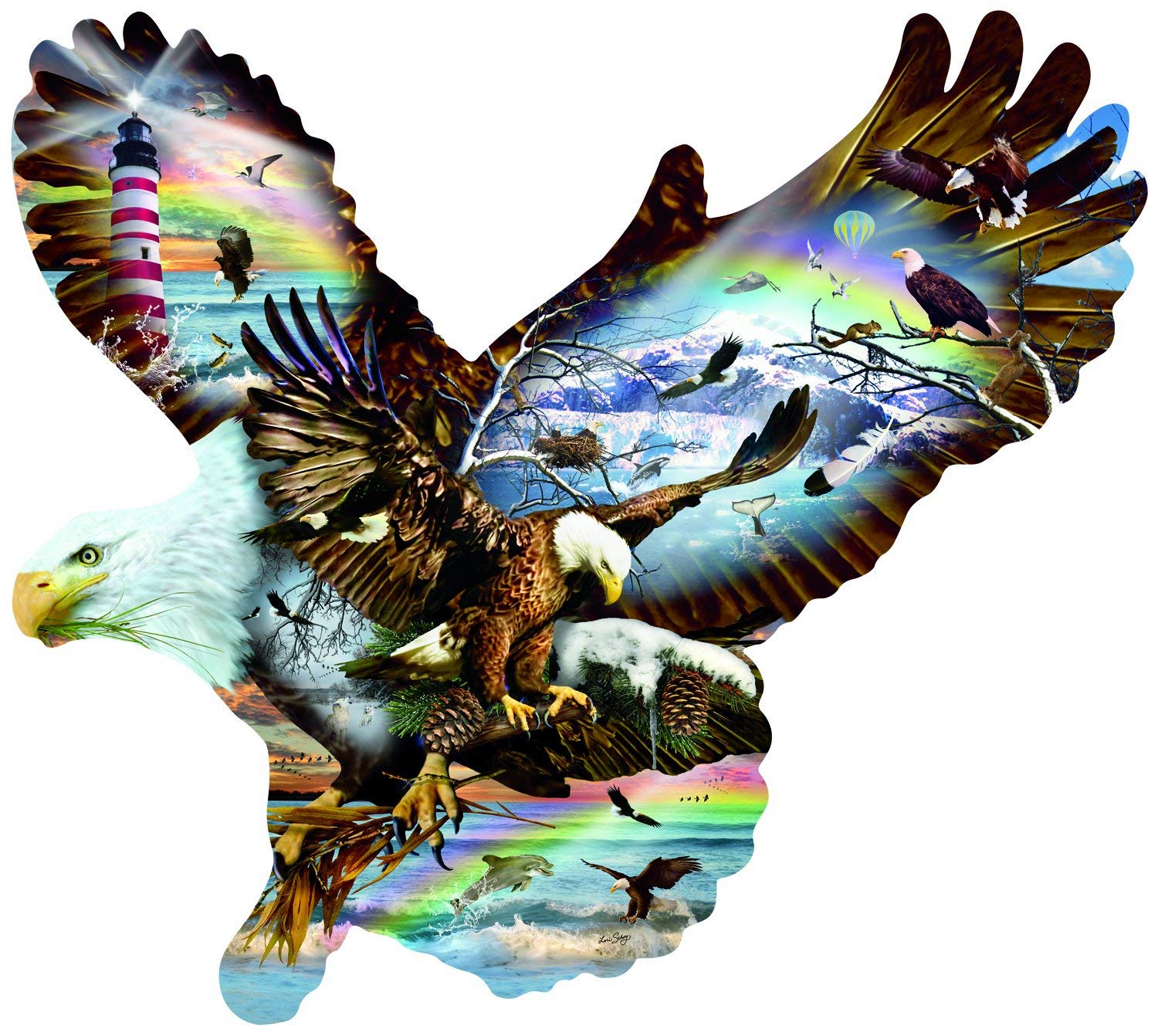 SUNSOUT INC - Eagle Eye - 1000 pc Special Shape Jigsaw Puzzle by Artist: Lori Schory - Finished Size 28" x 35.5" Eagle - MPN# 95639