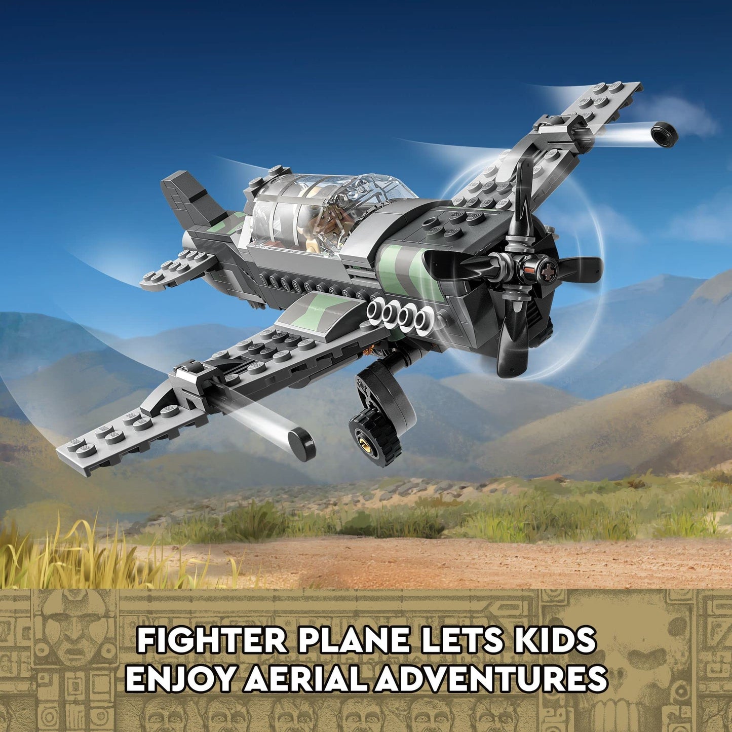 LEGO Indiana Jones and the Last Crusade Fighter Plane Chase 77012 Building Set, Featuring a Buildable Car Airplane Toy, 3 Minifigures Including Jones