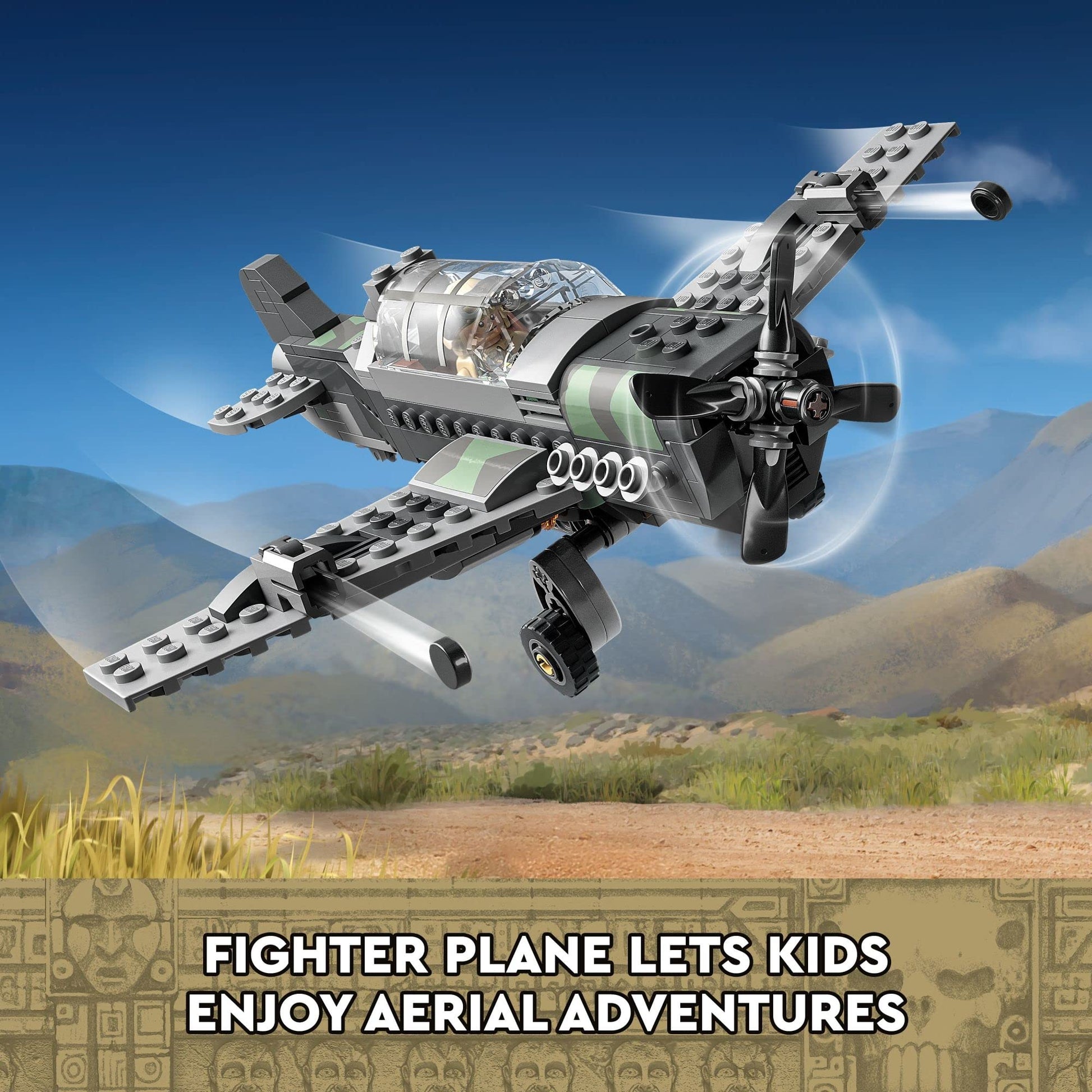 LEGO Indiana Jones and the Last Crusade Fighter Plane Chase 77012 Building Set, Featuring a Buildable Car Airplane Toy, 3 Minifigures Including Jones