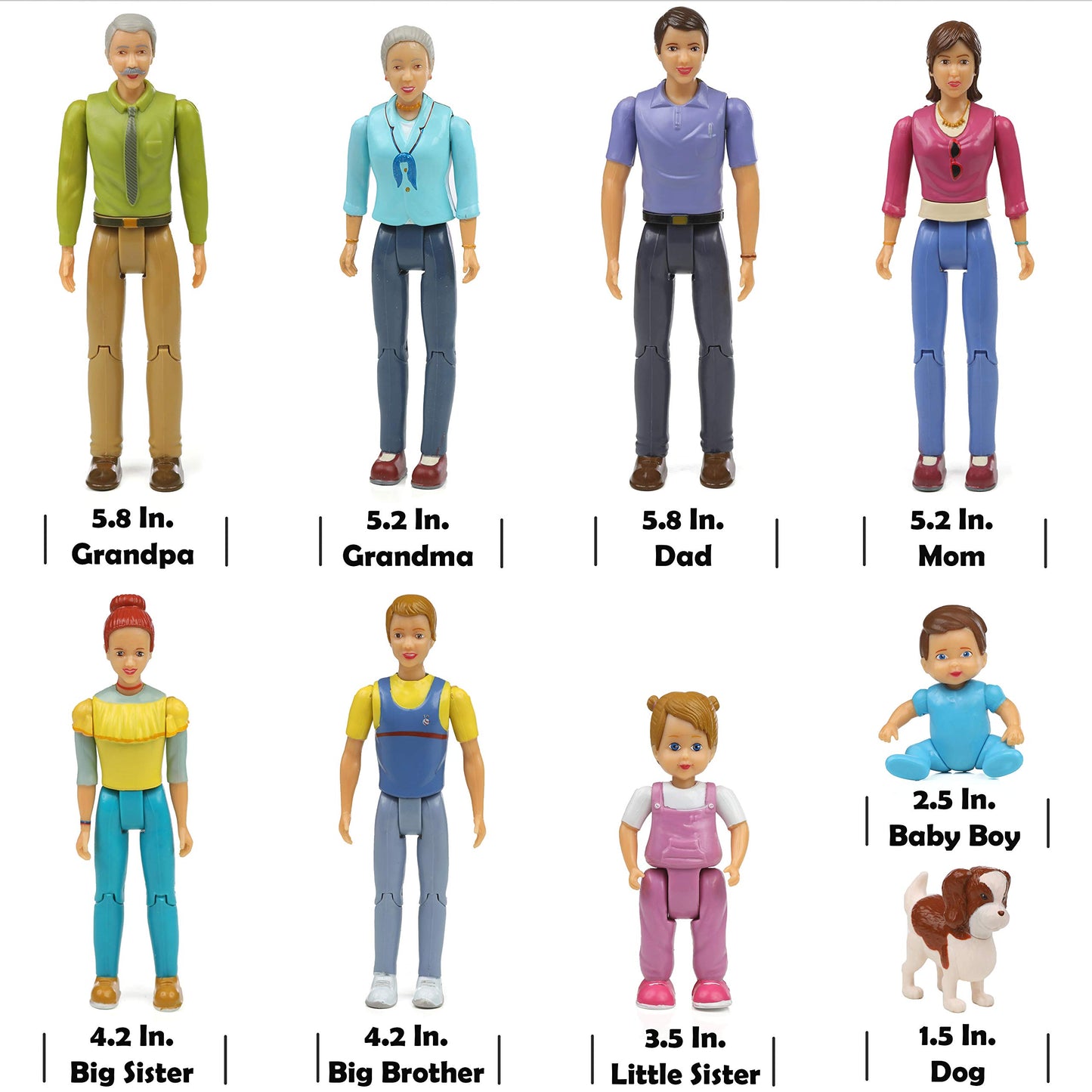 Beverly Hills Doll Collection Sweet Lil Family Friends Figures - New Addition Set of 9 Dollhouse People - Grandma, Grandpa, Mom, Dad, Sister, Brother