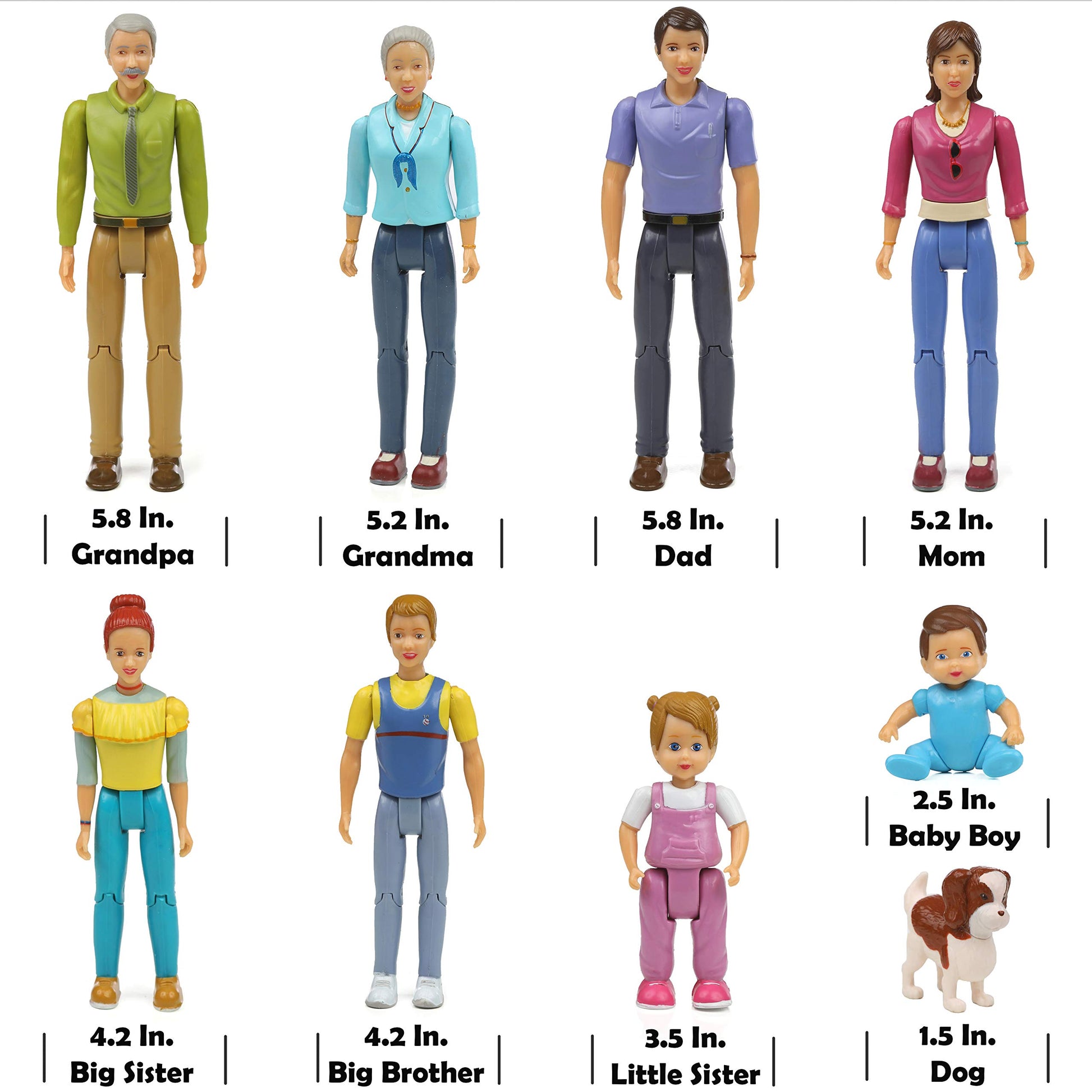 Beverly Hills Doll Collection Sweet Lil Family Friends Figures - New Addition Set of 9 Dollhouse People - Grandma, Grandpa, Mom, Dad, Sister, Brother