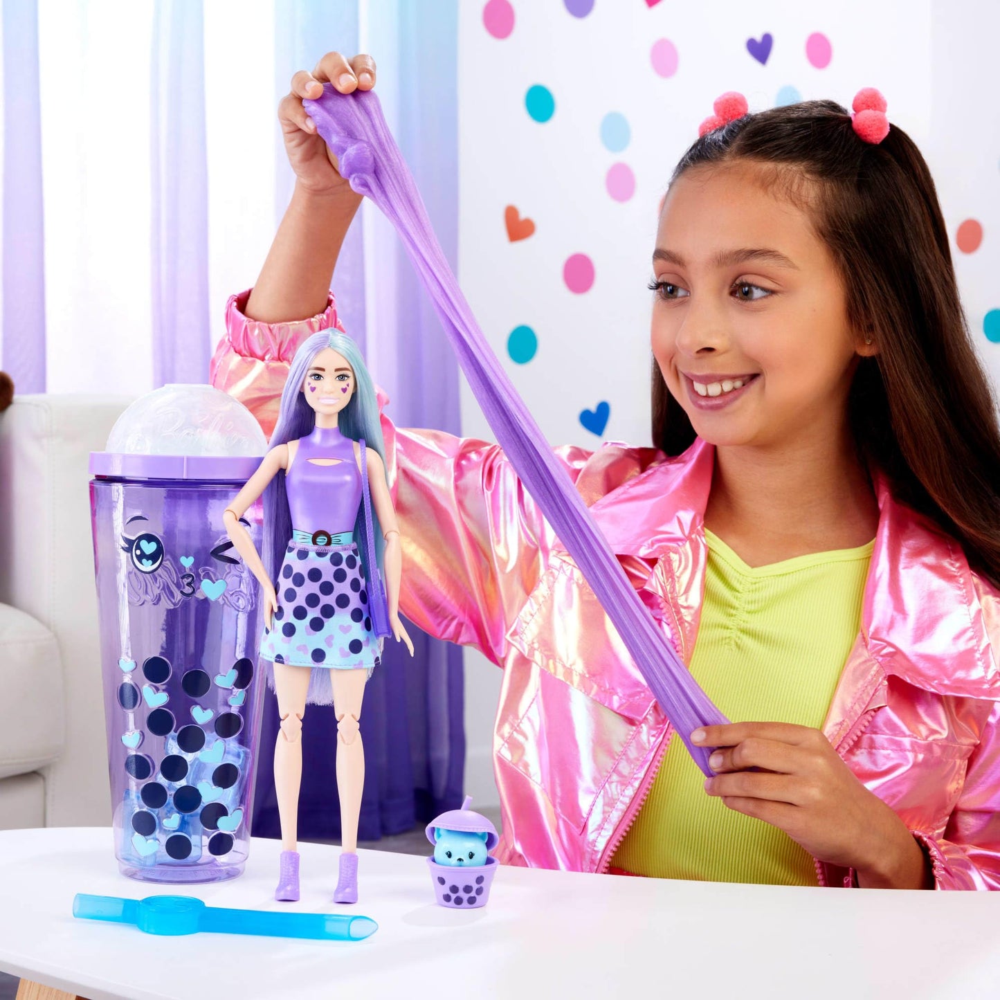 Barbie Pop Reveal Doll & Accessories, Bubble Tea Series with Pet, 8 Surprises Include Color Change, Cup with Storage (Styles May Vary)