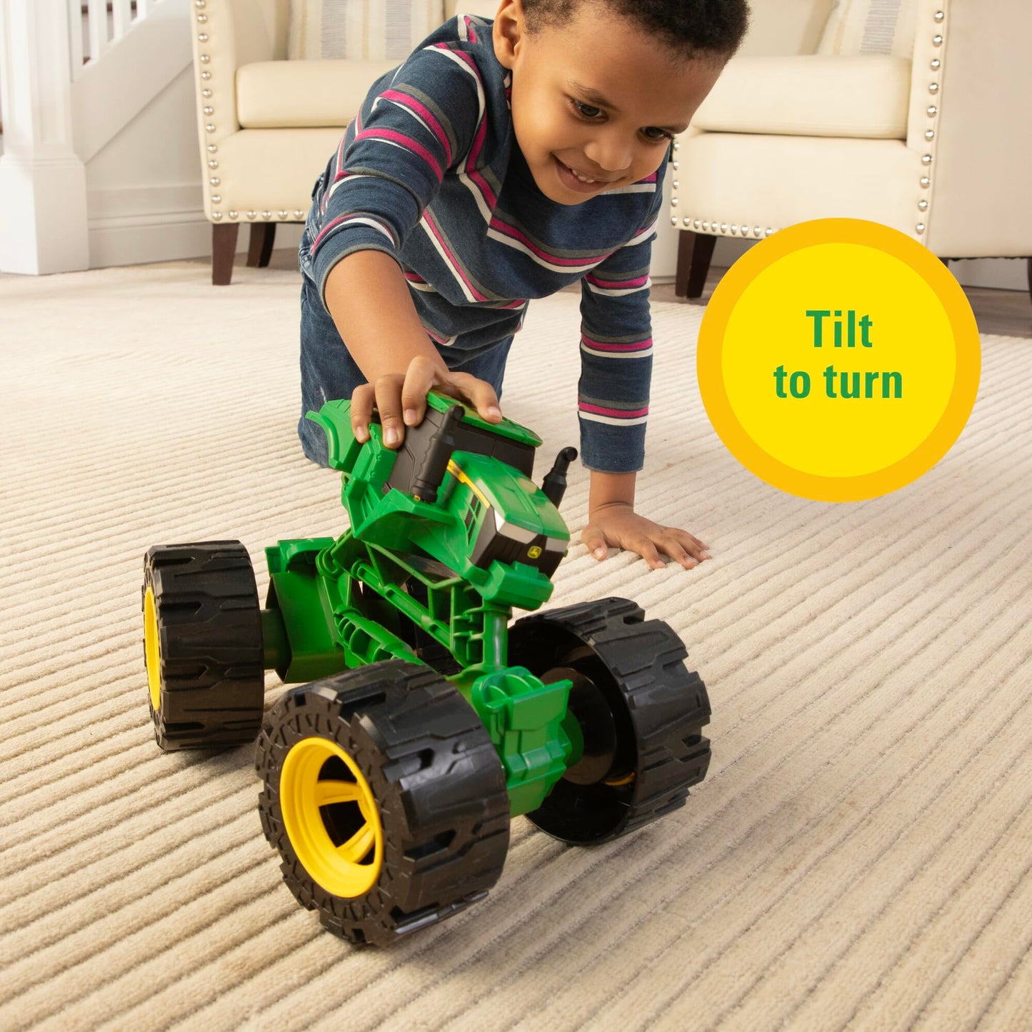TOMY Monster Treads - All-Terrain John Deere Tractor - Tilting Monster Truck Toy with Heavy Duty Tires - John Deere Tractor Toys - Ages 3 Years and Up