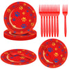 40 Pieces Dog Paw Print Birthday Party Supplies Include 20 Plates, 20 Forks,Puppy Theme Party Decorations, Ideal for Picnics, Baby Showers