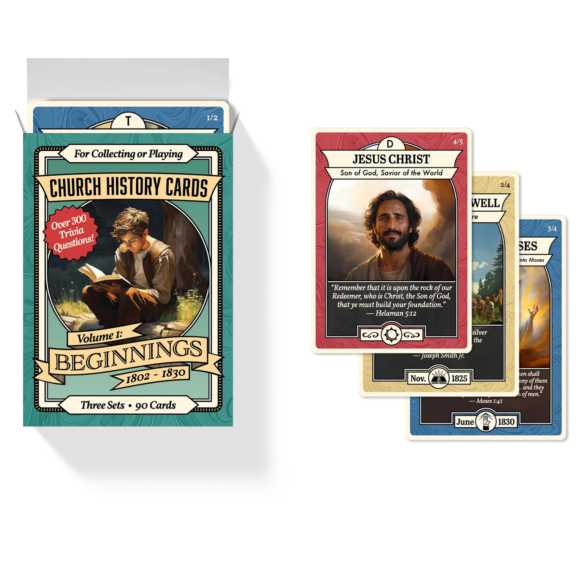 Church History Cards Latter-Day Saints Volume I: Beginnings | 90 Cards | Over 300 Trivia Questions | Cards for Collecting and Playing | 1-4 Players |