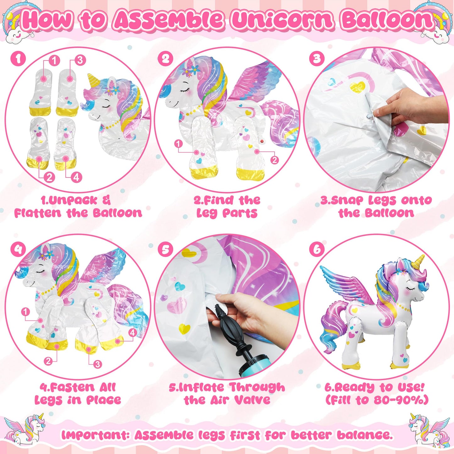 7Pcs Unicorn Balloons Unicorn Birthday Party Decorations 26Inch Self Standing Unicorn Balloons for Girls Birthday 3D Rainbow Star Heart Foil Balloons