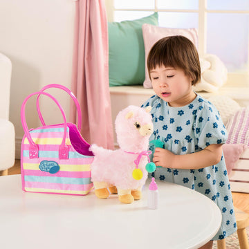 Pucci Pals Plush Llama Pet with Striped Carrier Bag, Comb & Bottle