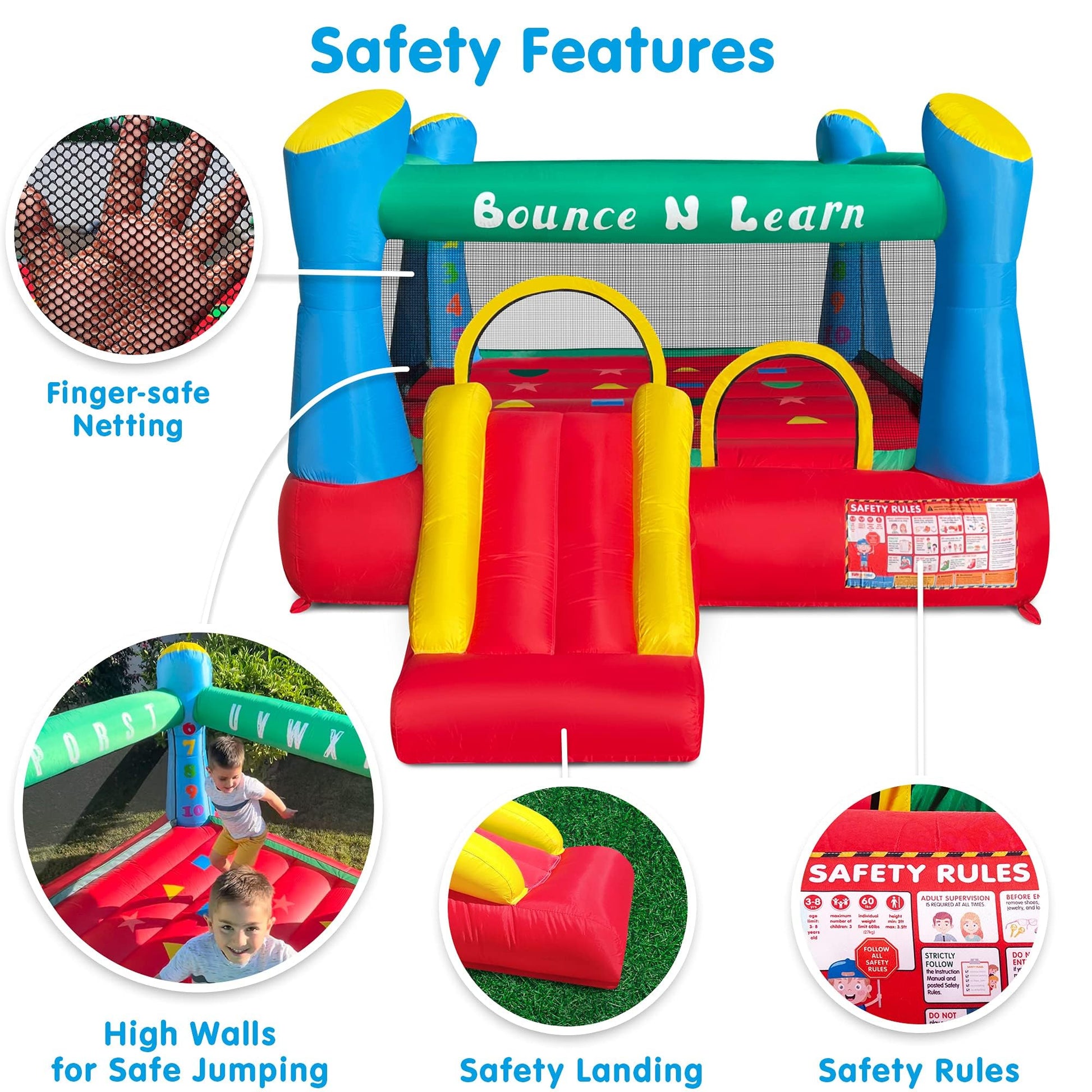 Funormous Educational Inflatable Bouncy House for Kids Outdoor Jump 'n Slide Bounce House with Blower Included for Kids Ages 3-8
