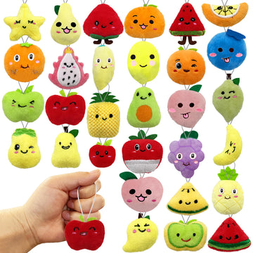 XIPEGPA 30 PCS Cute Mini Fruit Plush Toys Colorful Stuffed Fruits Soft Orange Peach Stuffed Doll for Party Favors Keychain Ornament for Goody Bag