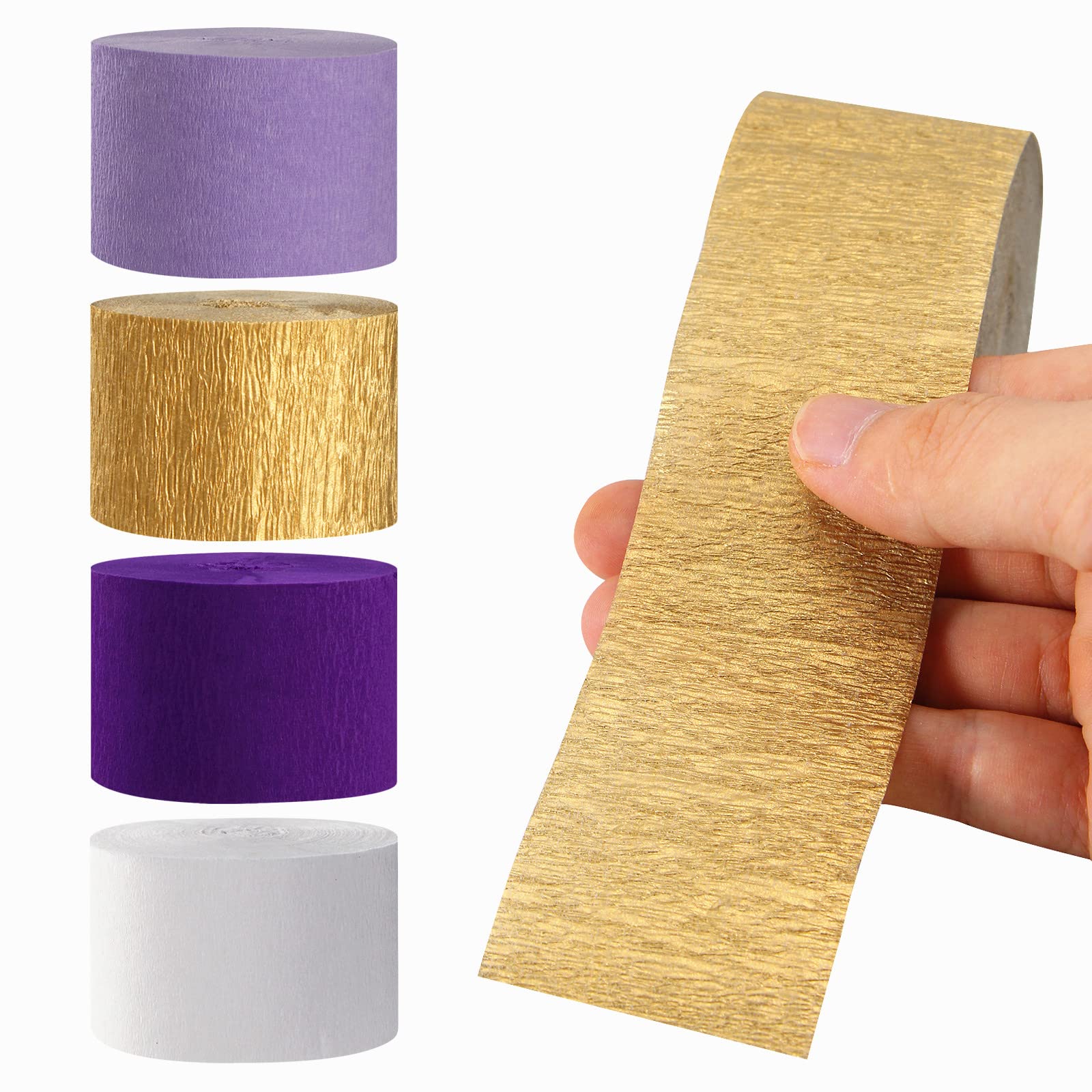 Purple-Gold Party Decorations Crepe-Paper Streamers - 8 Rolls White Purple Lavender Graduation Steamer Woman Birthday Wedding Bridal Shower Paper