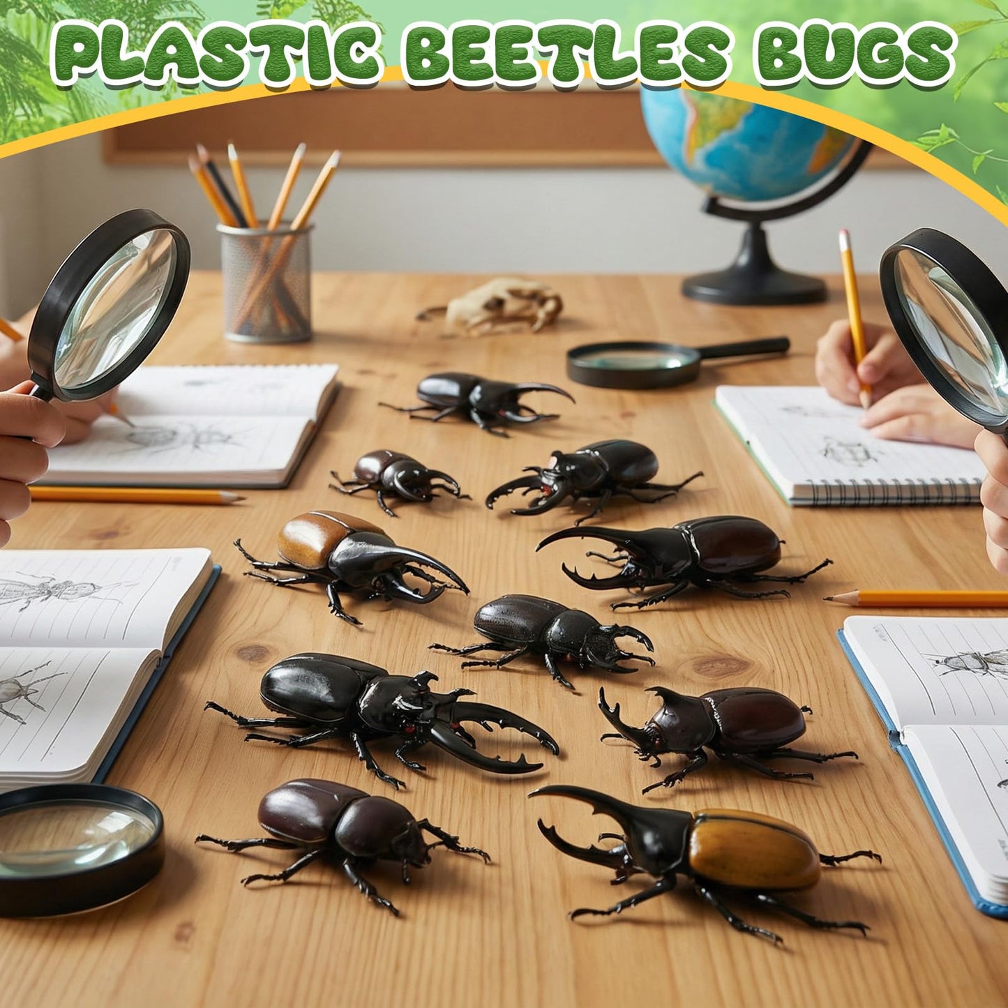 Bbiamsleep 10 Pcs Beetle Figurine Plastic Beetles Models Plastic Bugs Garden Animal Cake Topper
