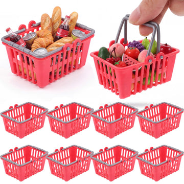 10PCS Mini Shopping Cart,Mini Shopping Baskets with Handles,Mini Target Shopping Basket,Plastic Red Shopping Baskets for Dollhouse Decoration Sundries