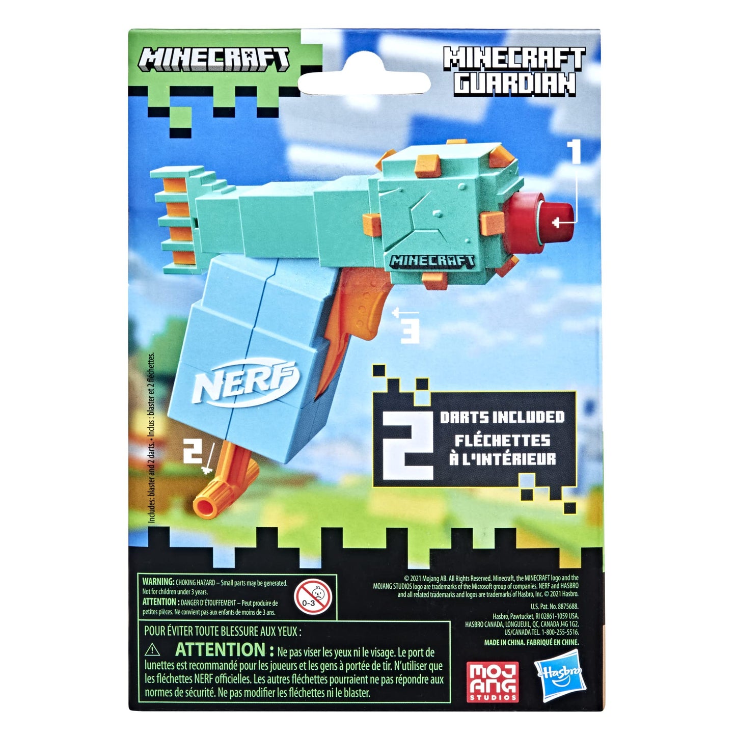 Nerf MicroShots Minecraft Guardian Mini Blaster, Minecraft Guardian Mob Design, Includes 2 Official Elite Darts, Priming Handle