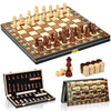 Aissom Magnetic Wooden Chess Set, 2 in 1 Chess Set, 15" Chess Set with Storage and 2 Extra Queens, Foldable for Parties and Family Activities, Travel