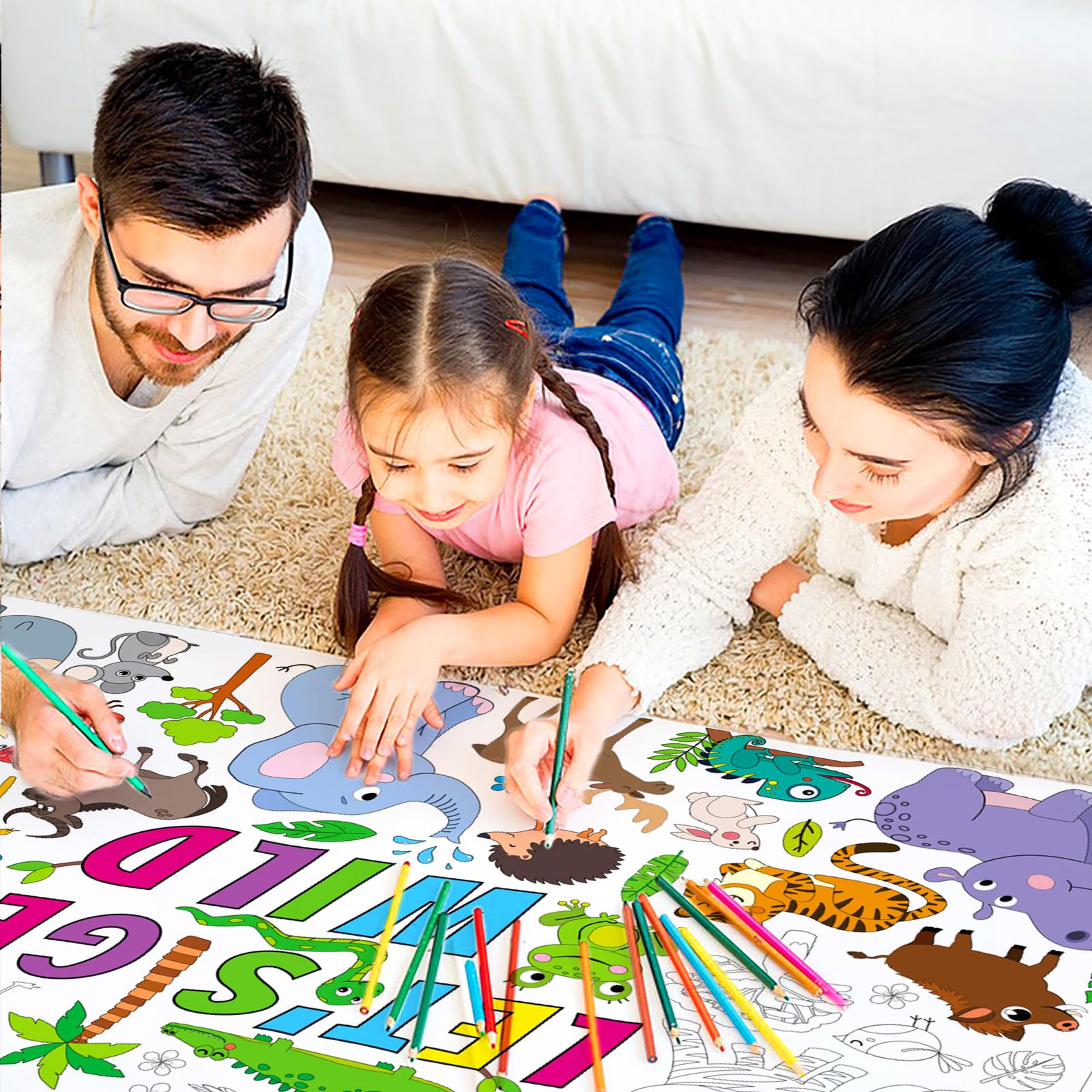 Jungle Safari Animals Giant Coloring Poster for Kids Wild Tropical Life Crafts Activity Wall Doodle Art Coloring Paper Poster Banner for Home School