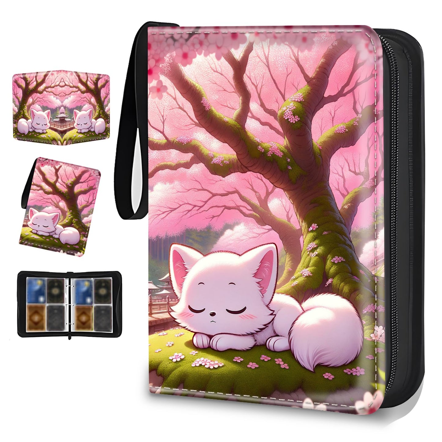 Card Binder 4 Pockets Zip Trading Card Binder for 400 Cards, PU Collection Binder with Removable Sleeves for 50 Pages, Portable Collector Album, Card