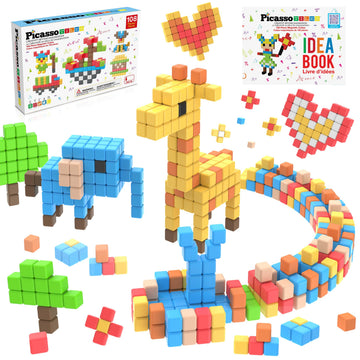 PicassoTiles 108pcs 1” Magnetic Puzzle Cubes Magnet Toys Preschool Construction Building Block Set Sensory Toy Early Education STEM Learning Come