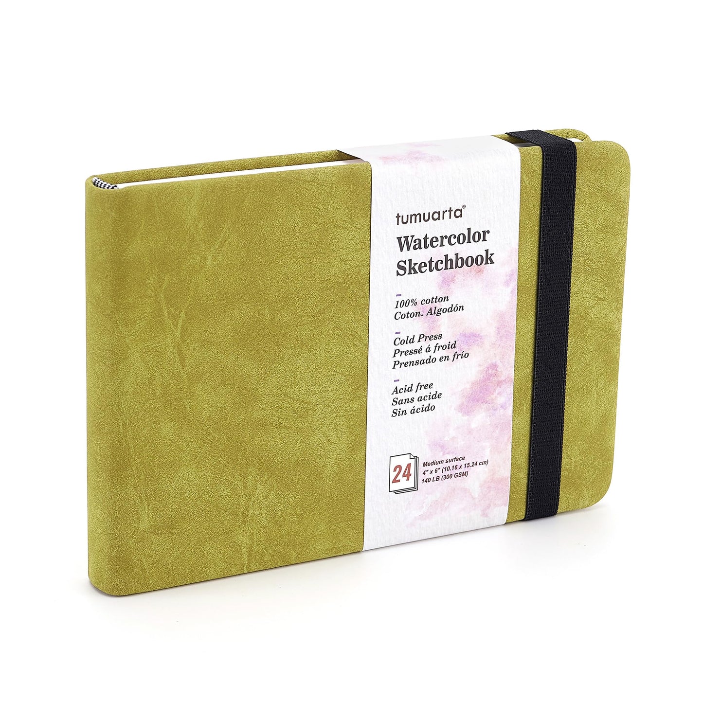 tumuarta Watercolor Sketchbook, 140 LB, 300 GSM, 100% Cotton Paper, Cold Press, 24 Sheets, 48 Pages, Watercolor Journal for Use As Travel Notebook