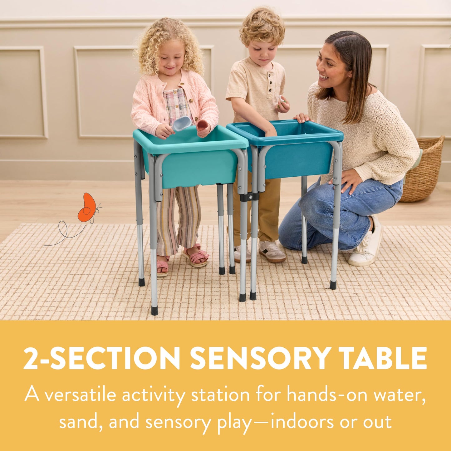 Back2School Express 2-Station Adjustable Sensory Table, Seafoam/Turquoise
